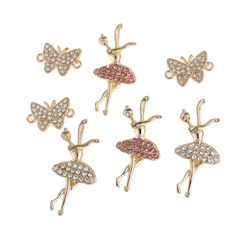 

10pcs Mixed Style Butterfly Connector Charms Crystal Ballerina Dancer Pendants For Jewelry Making DIY Necklace Bracelet