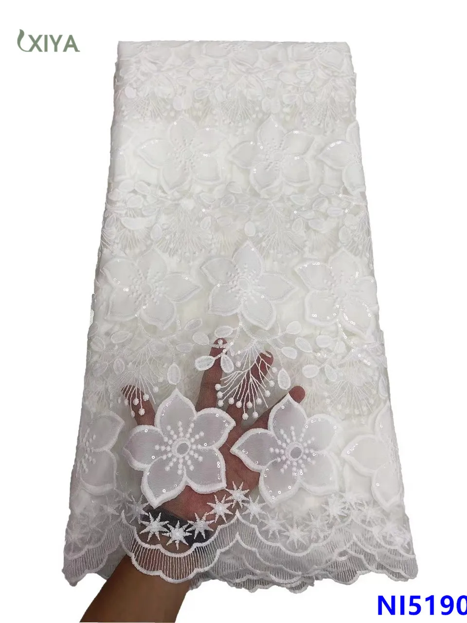 

French Net Lace Fabric Milk Silk Lace with Sequins African Lace Fabric High Quality Nigerian Lace Fabric for Wedding NI5190