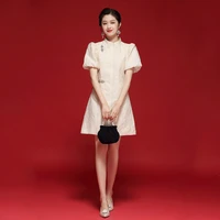 short cheongsam dress light mature elegant ladies chinese style improved young women 2021 autumn new lantern sleeve slanting jin
