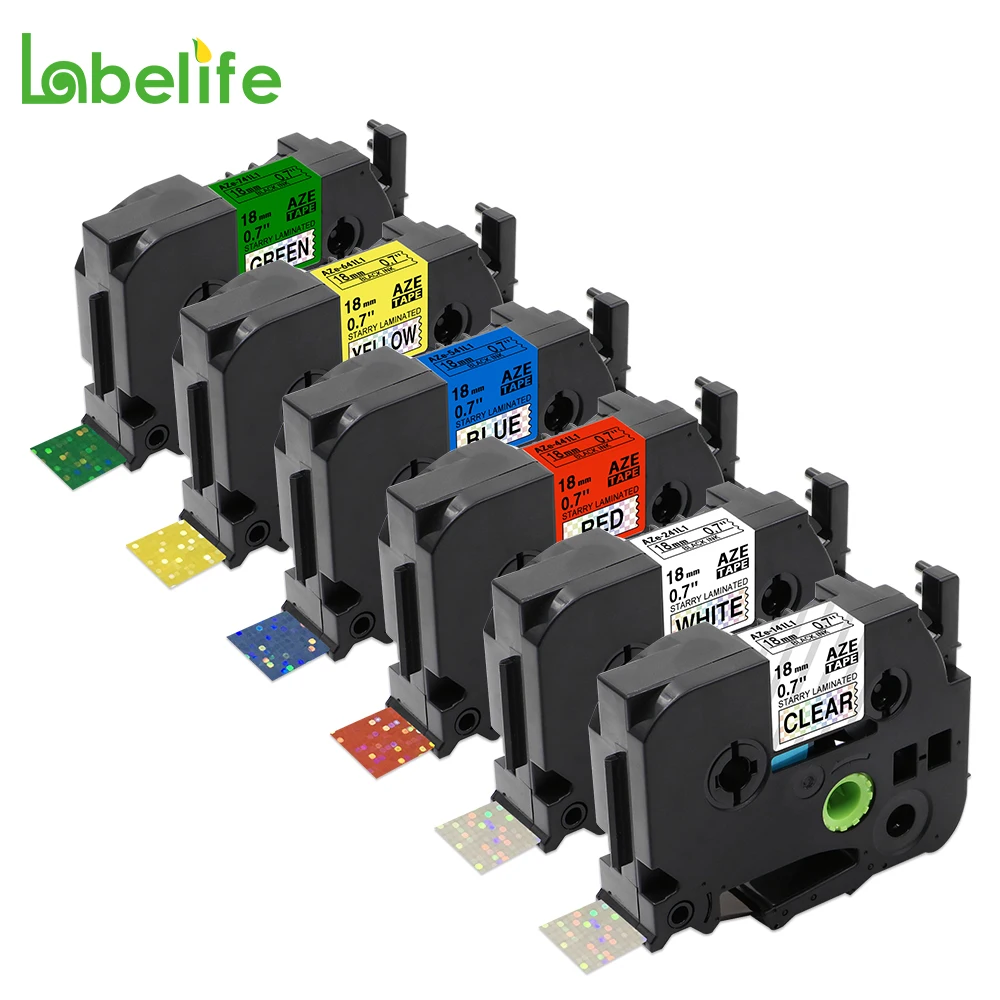 Цветная сверкающая лента Labelife tze 6 шт. 12/18 мм совместима с лазерными лентами Borther P