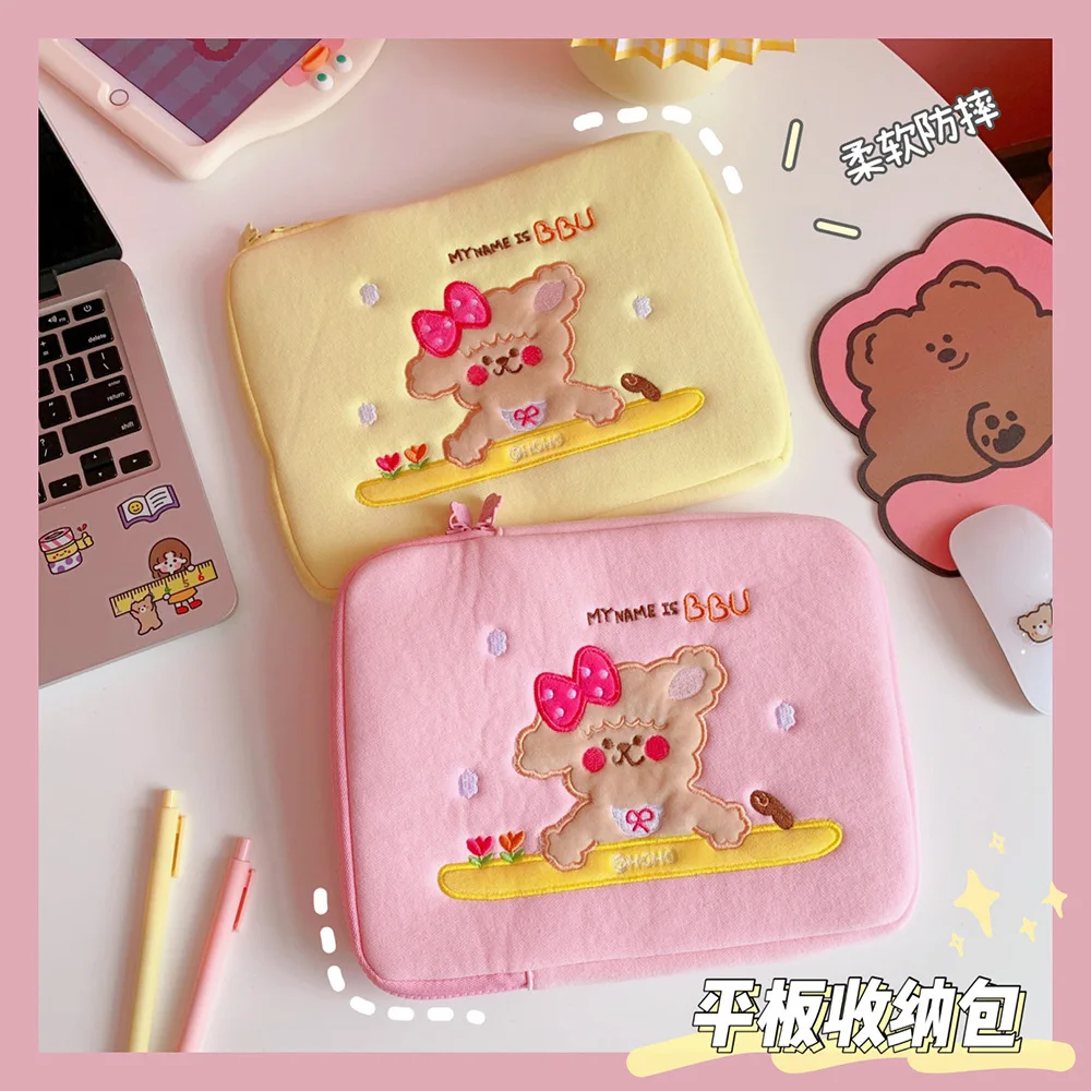 

W&G Ins Japanese Cartoon Bear Embroidery Ipad Plush Bag Daily Necessities Storage Bag Ipad Pro Cute Bag 2021