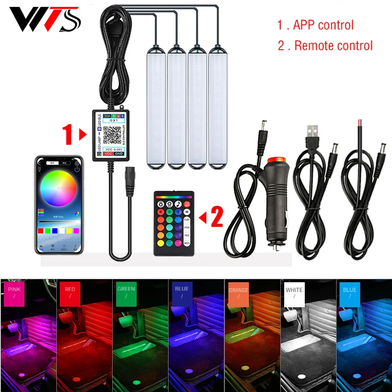 RGB LED Bulb Car Interior Ambient Lights With USB Wireless Remote APP Music Control Multiple Modes Lighting Decorative Auto Lamp |