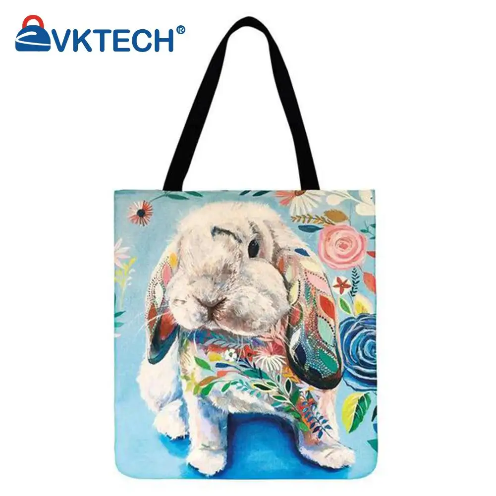 

Dog flowers Printed Shoulder Shopping Bag Casual Ladies Large Capacity Tote Handbags