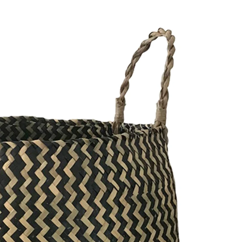 

1x Foldable Natural Seagrass Woven Storage Basket with Handle Black & 3x Extra Large Foldable Fabric Storage Box