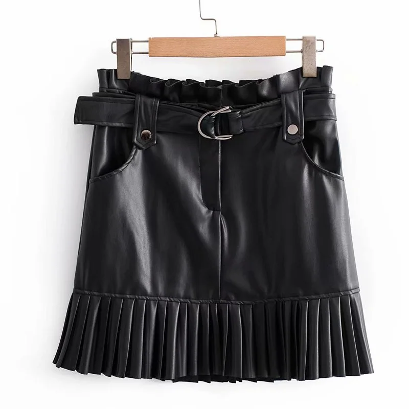 Женская мини-юбка из искусственной кожи с высокой талией посылка на молнии