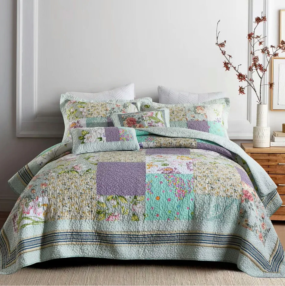 

Summer Bedspreads Cotton Quilt Set 3pcs Quilts Handmade Patchwork Bed Cover Shams King Queen Size Quilted Blanket Coverlets