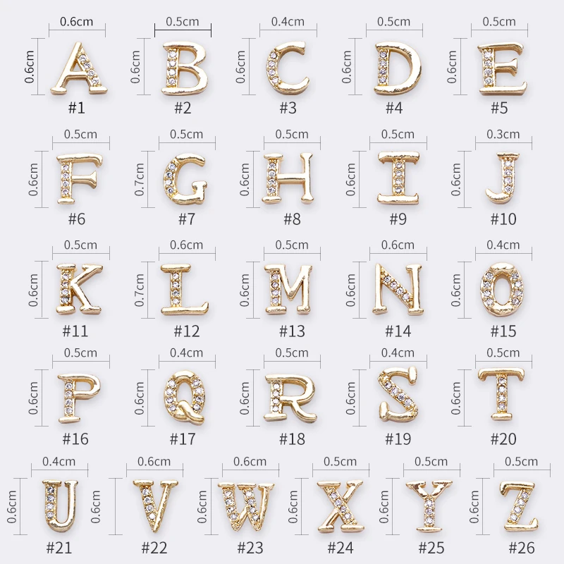 1Pc 3D Capital Letters Nail Decoration Golden Metal Flat Back English Letter Charms Art Decor Tool DIY Design | Красота и здоровье