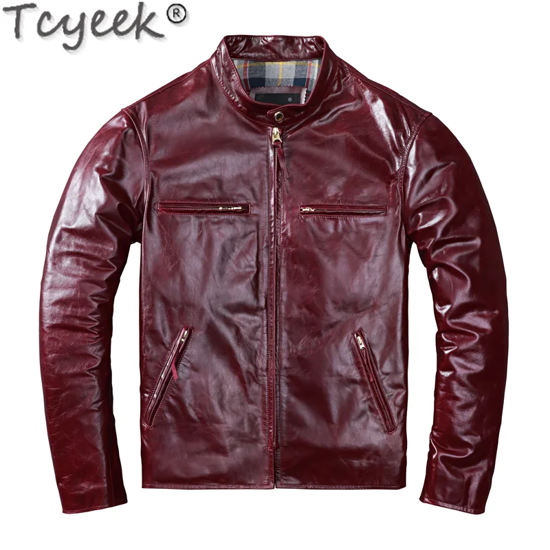 

Tcyeek Natural Horsehide Coat Male 100% Genuine Leather Jacket Men Clothing 2020 Streetwear Motorcycle Real Leather Men's Jacket