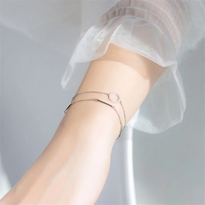 925 Стерлинговое серебро двойной круговой геометрический браслет женский письмо