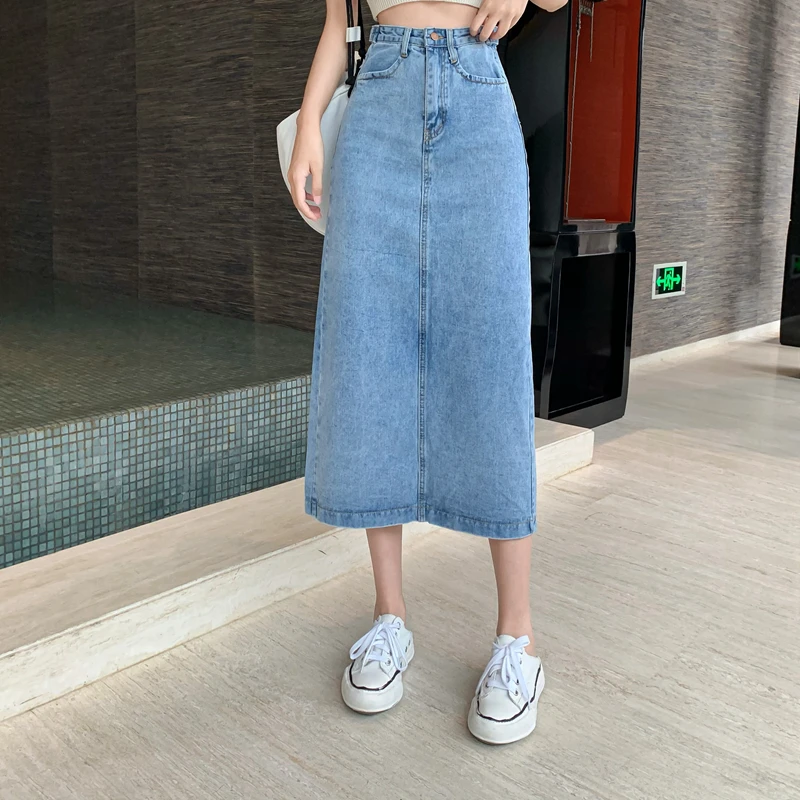 2021 длинные осенние джинсовые юбки модные джинсы с высокой талией и карманами в