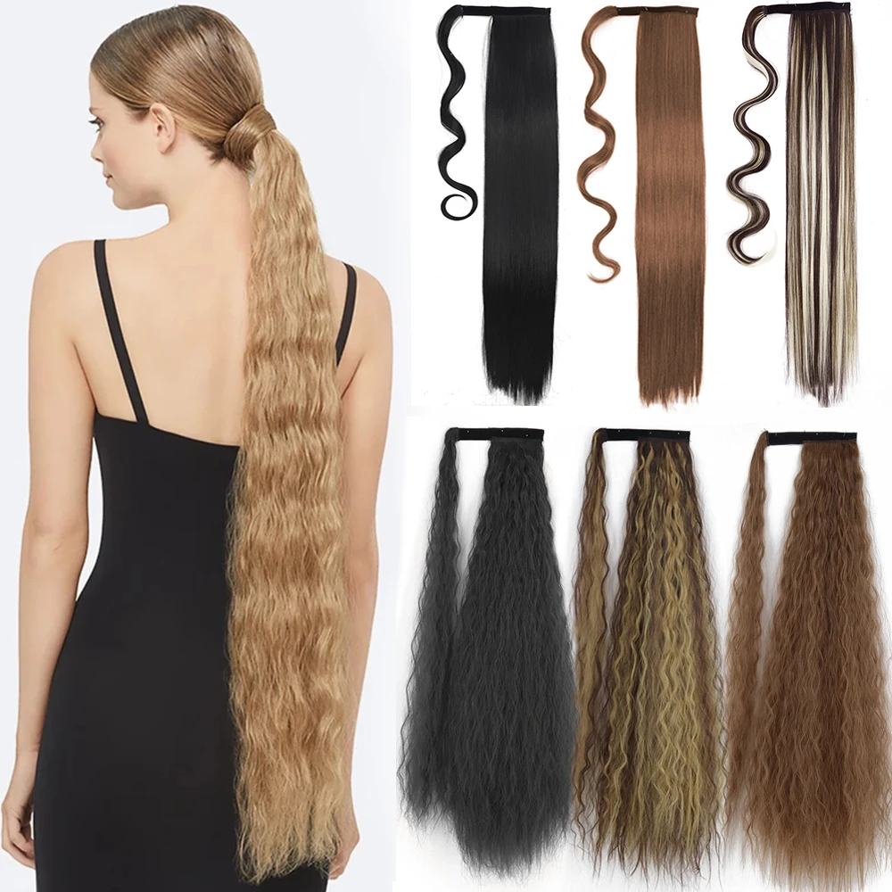 MERISIHAIR Synthetic 34 Inch Hair Fiber Heat-Resistant Curly Hair With Ponytail Fake Hair Chip-in Hair Extensions Pony Tail
