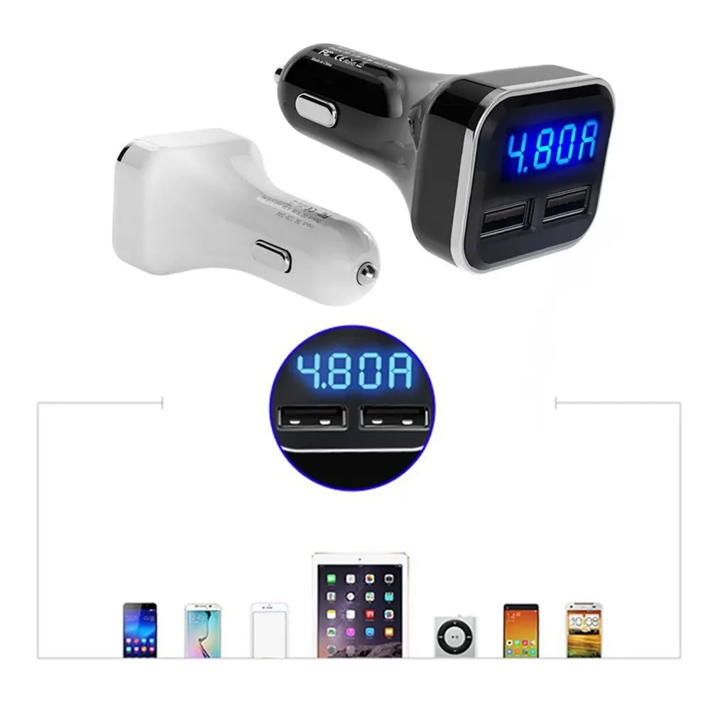 4.8A Intelligent Voltage Current Detection Vehicle Charge Adapter Dual USB Car Charger Display Fast Charging For Mobile Phone |