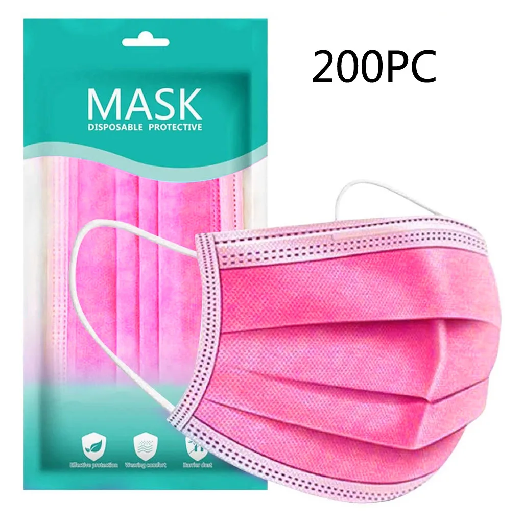 

200 шт., одноразовые маски для лица, 3 слоя