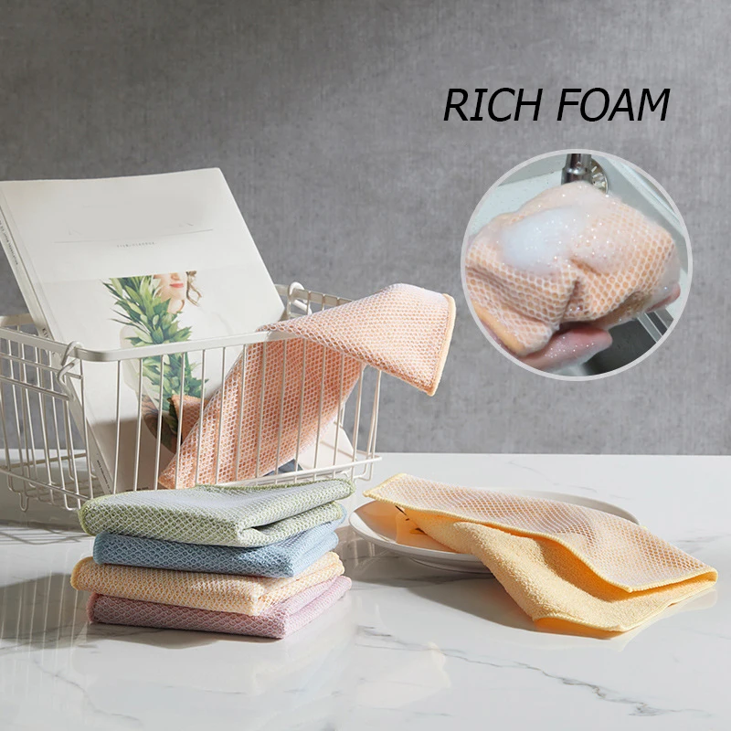 

Dish Towel Rags Duster Cloth Kitchen Supplies Home Cleaning Cloth Dishcloth Random Color Dish Towel Super Absorbent Rags New