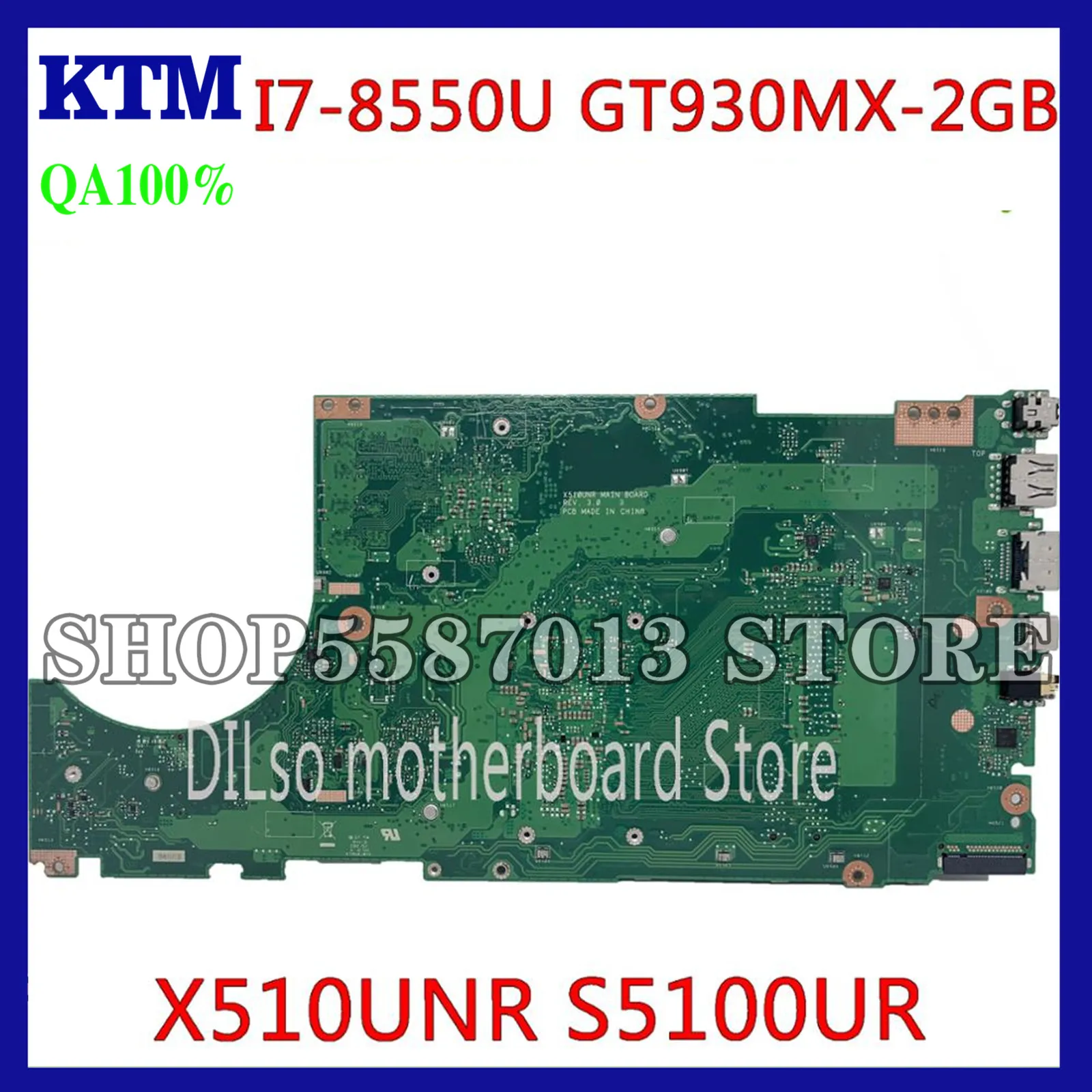 

KEFU X510UNR Laptop Motherboard For ASUS X510URO X510URR S5100UR S5100U X510UQ Mainboard I7-8550U GT930MX-2GB 100% Test work