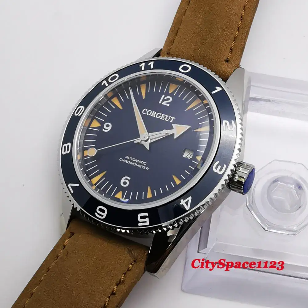 Мужские механические водонепроницаемые часы с календарем и синим циферблатом 41