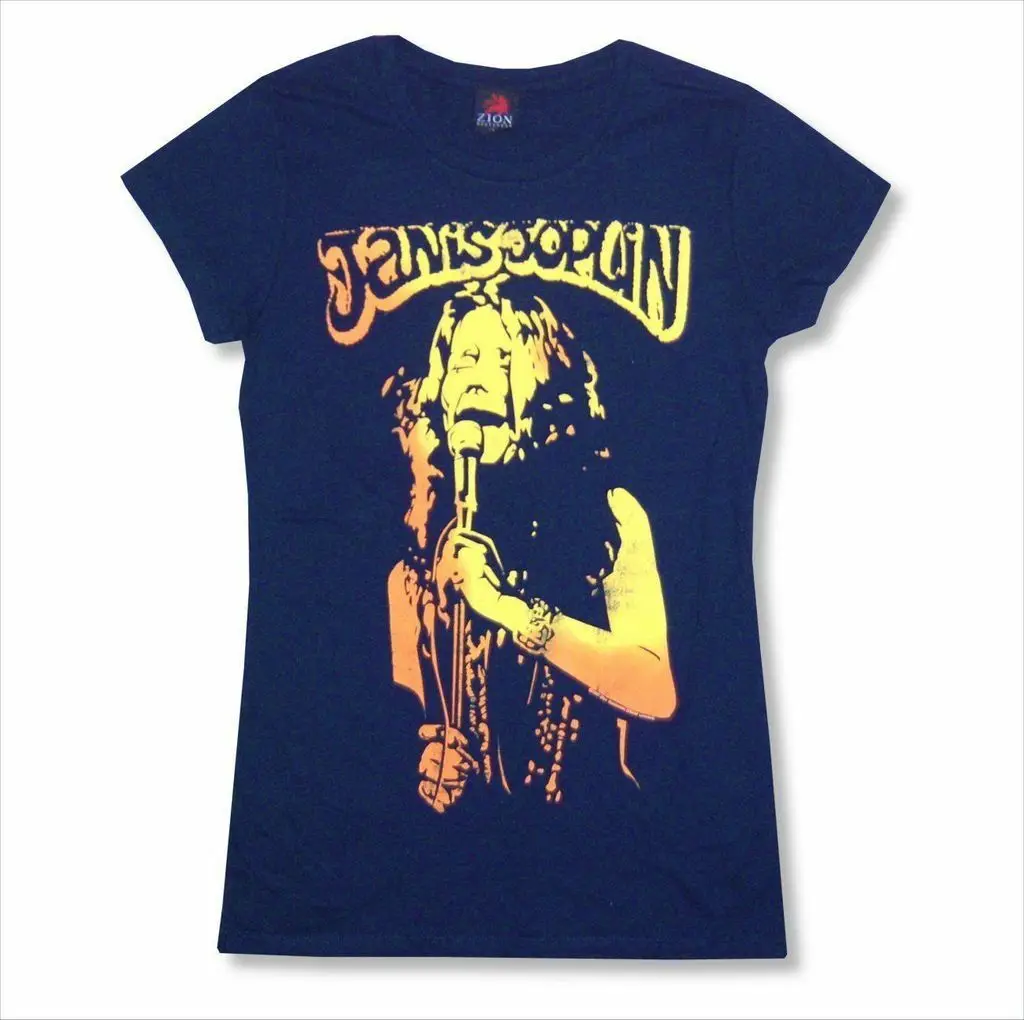 

Janis Joplin Microphone Live Image Navy Blue Girls Juniors T Shirt New Official New 2018 Fashion Mens T-Shirts