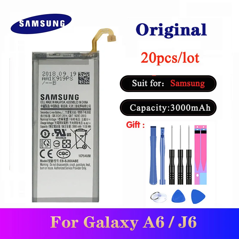 

20pcs/lot Original Battery EB-BJ800ABE For Samsung Galaxy A6 (2018) SM-A600 A600F/ J6 J600F Phone High Quality Bateria 3000mAh