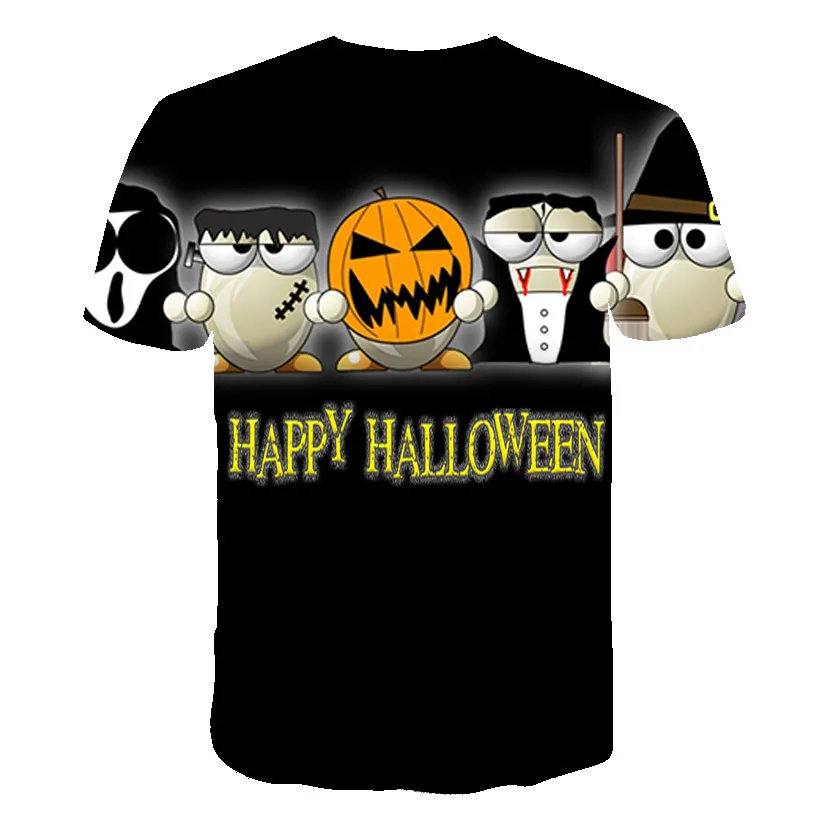 

4-14 Years Old New Children's O-Neck Casual Jacket Halloween Pumpkin Skull T-Shirt Summer Boy Horror Cartoon Short Sleeve