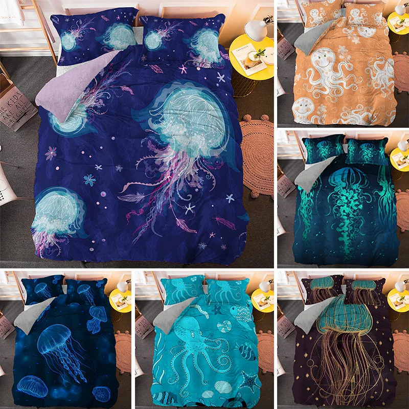 

Пододеяльник из микрофибры с изображением морских животных, роскошный комплект постельного белья с осьминогом, постельные принадлежности ...