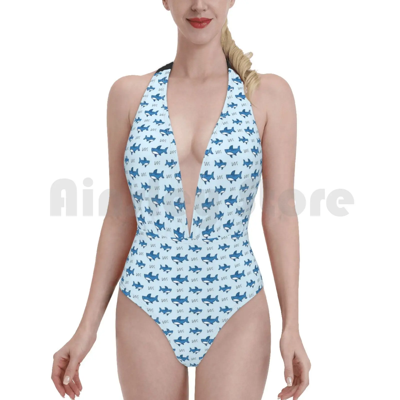 

Купальники Акула Купальник Цельный купальник-Бикини на подкладке и изображениями акул; Моющиеся дизайнер новинка узор под водой