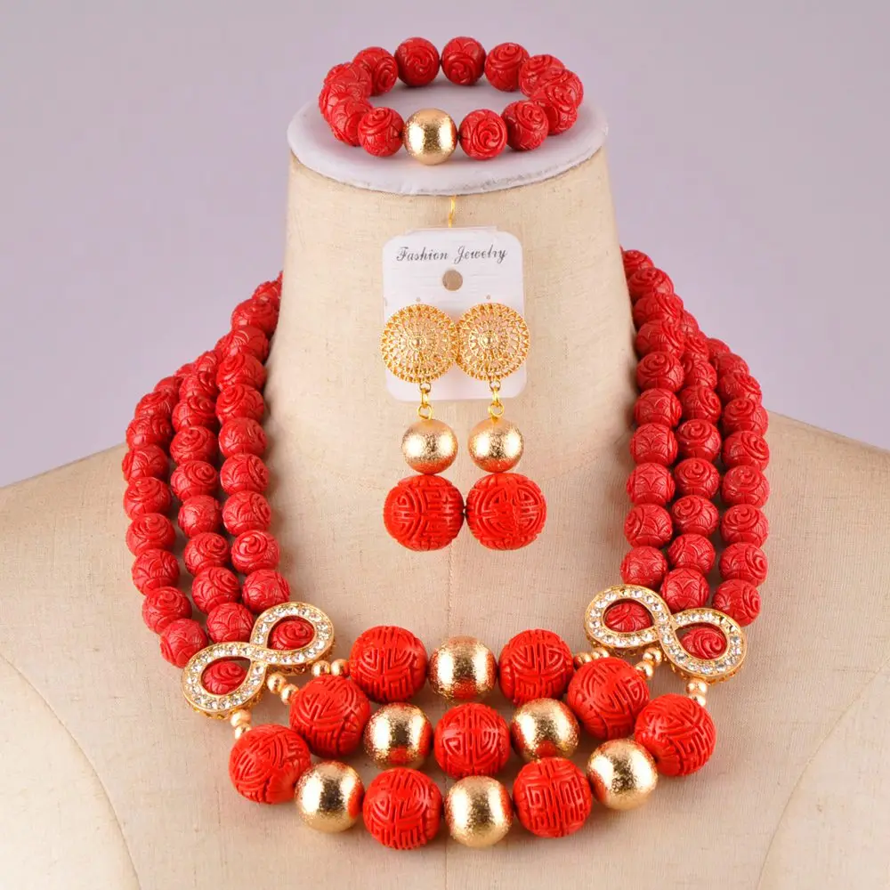 

stylish nigerian wedding coral set artificial coral beads jewelry set red coral jewelry set C21-22-03
