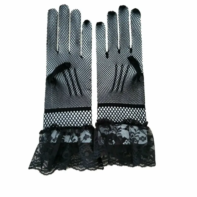 

Women Lady Mesh Fishnet Gloves Sexy Lace Bowknot Wrist Summer Sunscreen Driving Evening Party Women Gloves Black White New 2021