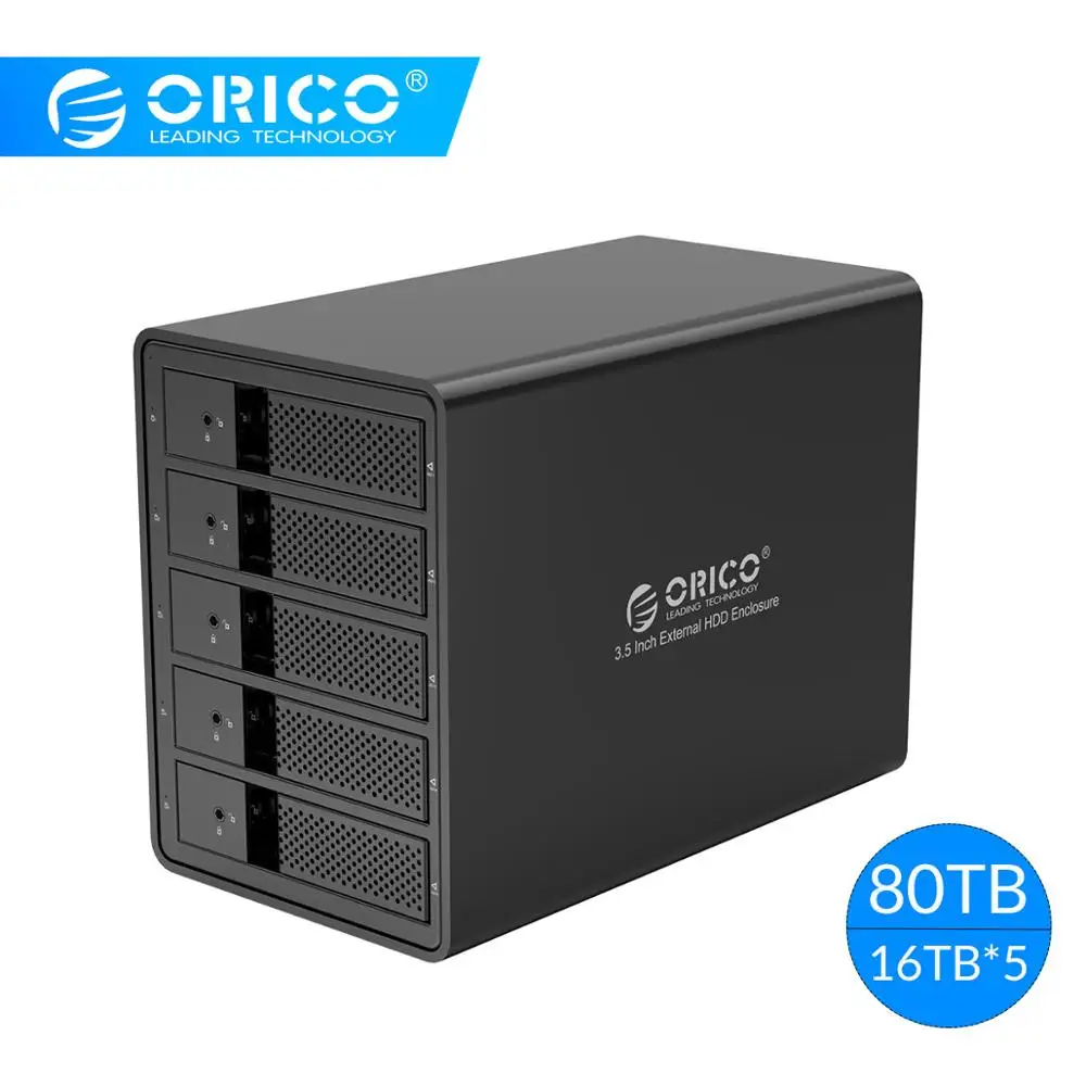 ORICO 5 Bay 3,5 ''USB3.0 HDD док-станция с 150 Вт внутренний адаптер питания Поддержка 80 ТБ UASP алюминиевый SATA к USB 3,0 HDD Чехол