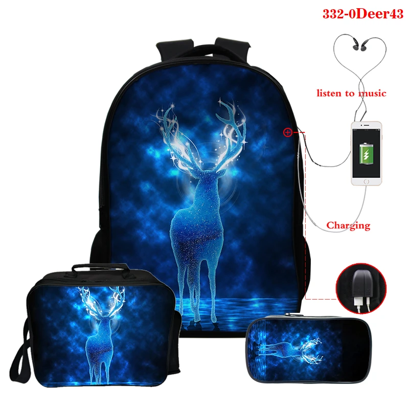 

Children Bagpack Cute Deer 3D Print Teenager Girls Schoolbag 3Pcs/Set School Bags Kids Lunch Backpacks for Boys Mochila Escolar