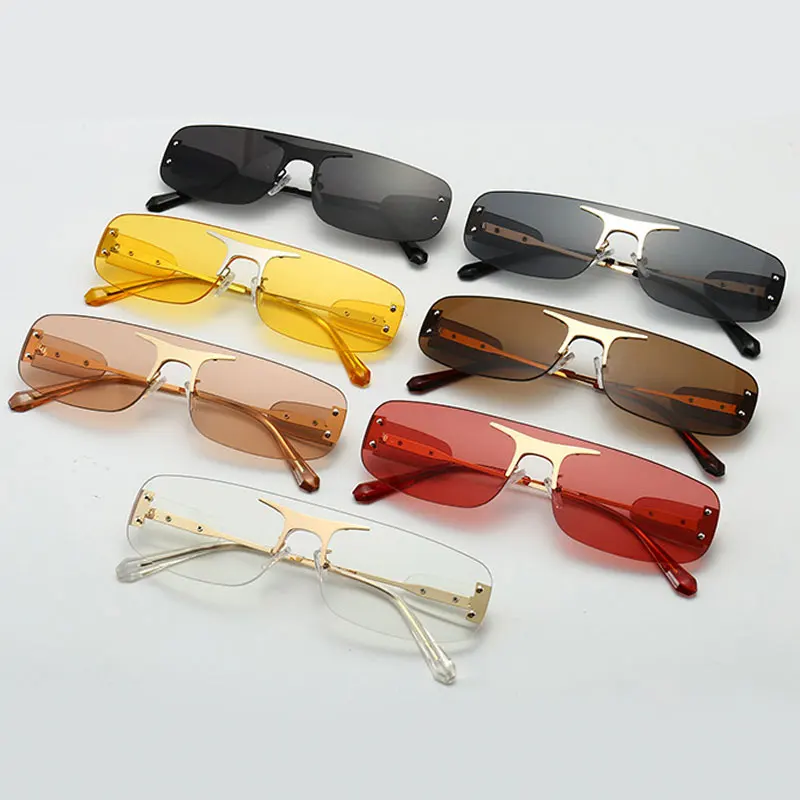 

Vintage One Piece Rimless Sunglasses Women Frameless Metal Retro Sun Glasses Travel Men Square Red Eyeware UV400 High Quality