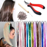 2400 strands with tools 44 inch 12 colors fairy hair heat resistant glitter hair tinsel strands kit sparkling shiny hair extensi