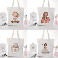 kawaii little girl print shopping canvas bag tote shopper bags handbag bags female harajuku aesthetic vintage casual school bag