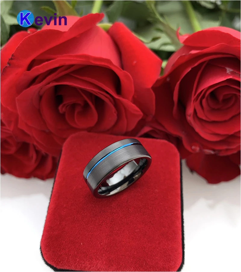 Обручальное кольцо для мужчин и женщин вольфрамовое удобное обручальное с синим