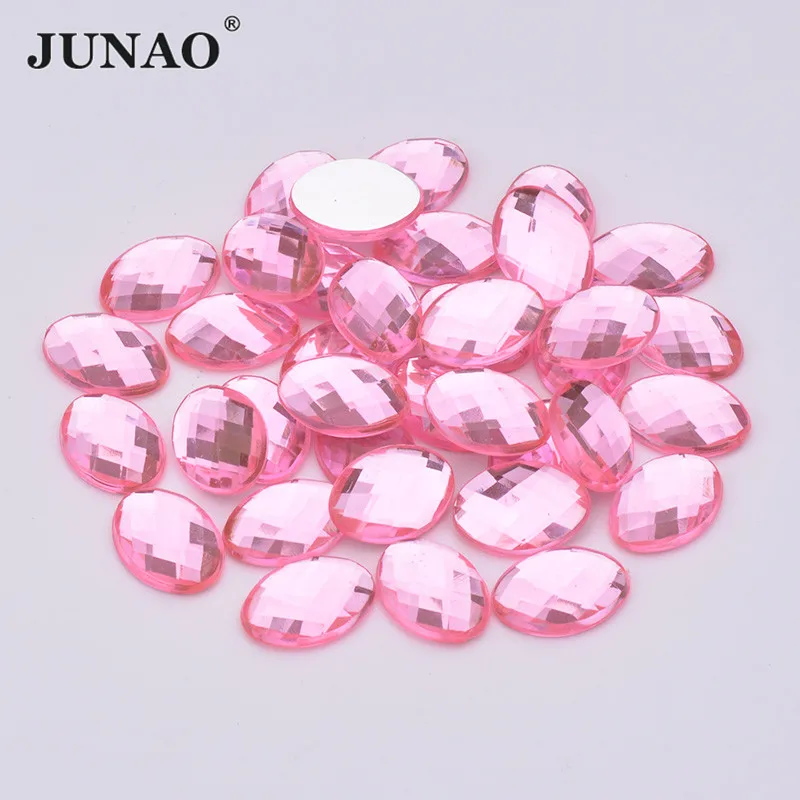 

JUNAO 13*18mm Light Pink Oval Shape Rhinestone Applique Acrylic Strass Crystal Stones Non Sewing Beads for Scrapbook Craft