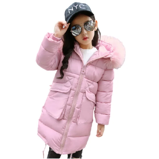 Зимняя куртка с меховым воротником для девочек детская одежда капюшоном Детская