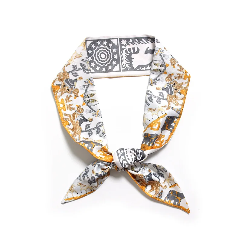 Маленький шарф 6*100 см повязка на голову шаль шелковая с принтом японский жемчуг