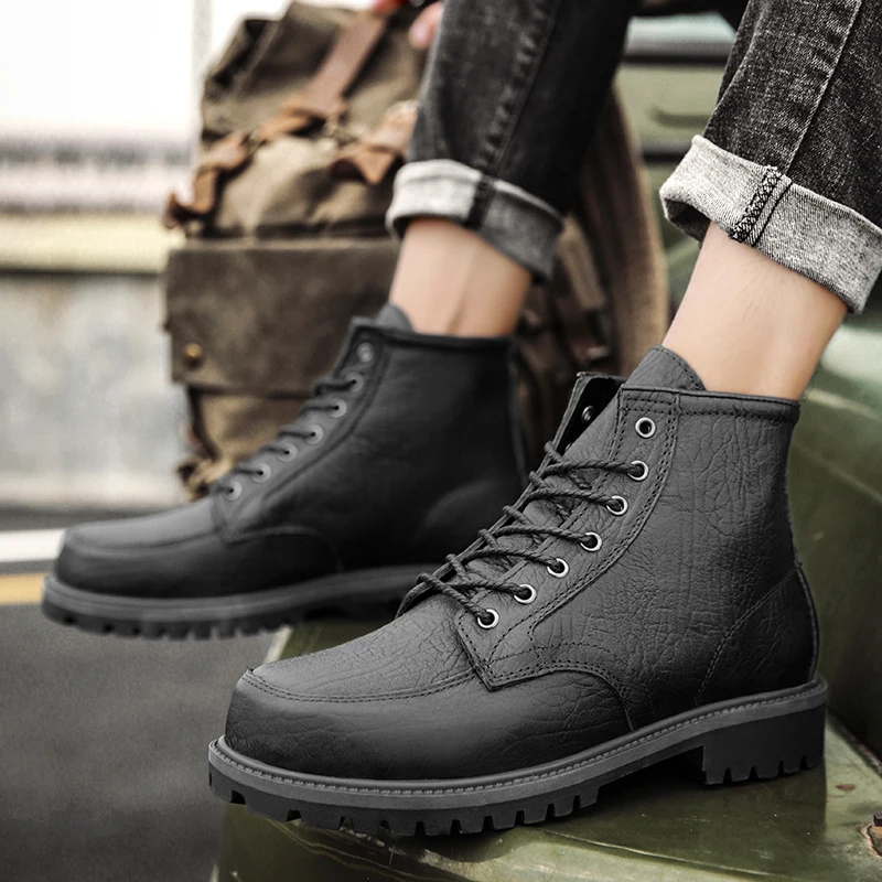 

Men Boots Leather Winter Vintage Style Ankle Boots Men Lace Up Footwear Fashion Casual Shoes 38-47 Men Botas Hombre Motor Boot %