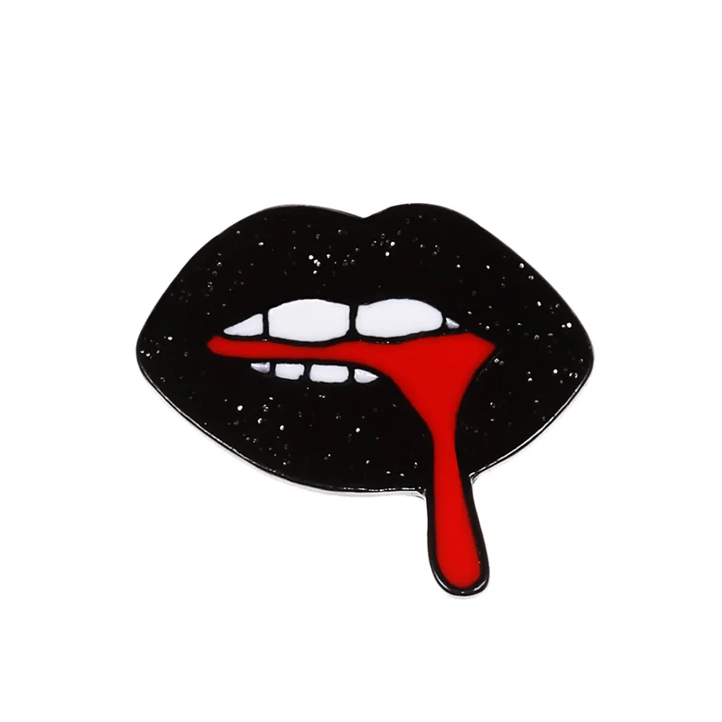 Lips Хэллоуин черная таблетка подводка для глаз язык губы брошь эмалированные булавки витые часы джинсовые нагрудные булавки сумка панк крутые ювелирные изделия подарок для друга - Окраска металла: Lips