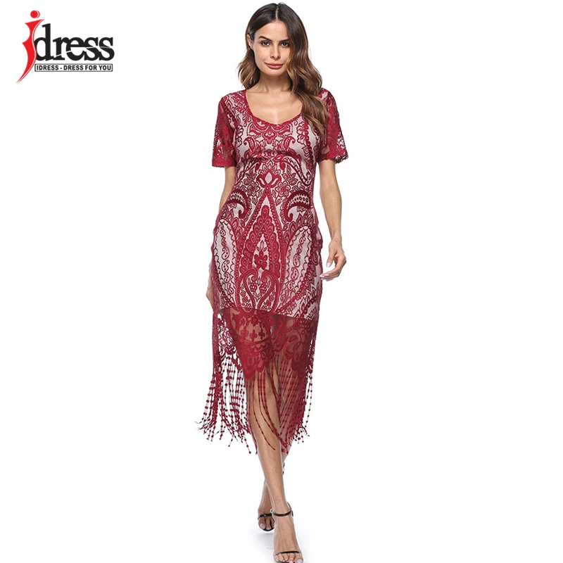 Женское облегающее винтажное платье IDress модельное элегантное Кружевное миди с