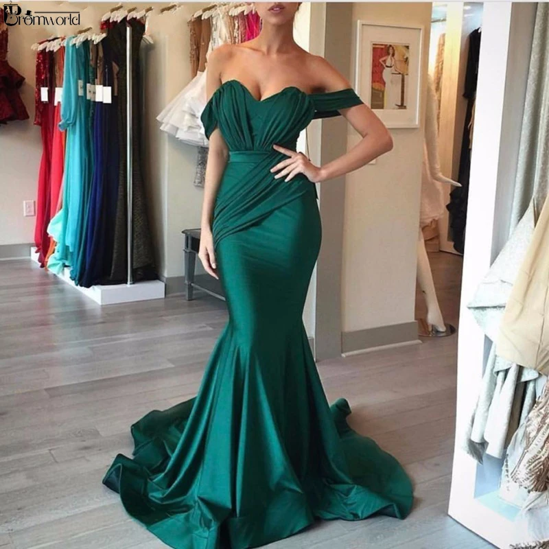 

Emerald Green Evening Dresses Long Prom Dress Sweetheart Pleat Satin Mermaid Formal Evening Gowns abiye gece elbisesi