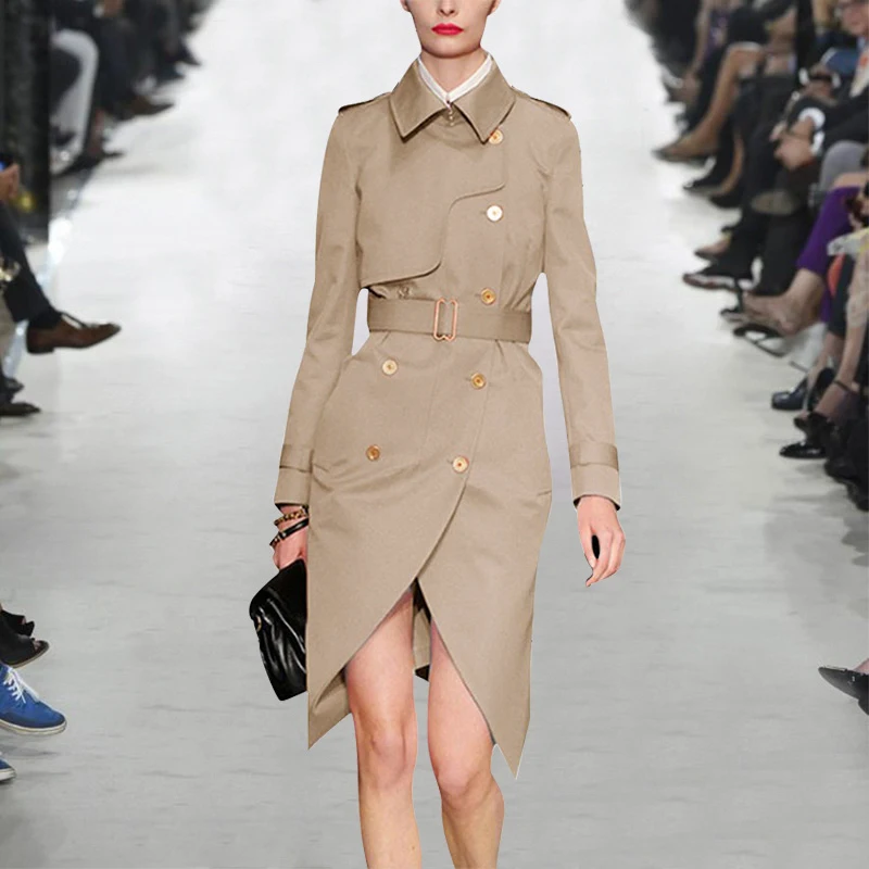 Женская длинная винтажная ветровка элегантная двубортная подиумная