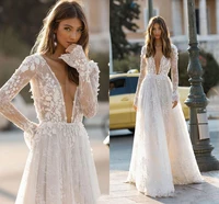 wedding dresses white for women deep v neck backless 2021 elegant berta 3d floral lace appliques beach bridal gown custom