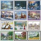 HUACAN зимние наборы для вышивки крестиком Декорации для рукоделия для полных комплектов белый холст DIY подарок домашний декор 14CT