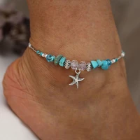 2021 bohemian starfish pendant chain anklet for women statement jewelry vintage acrylic beadsstone beach foot ankletbracelets
