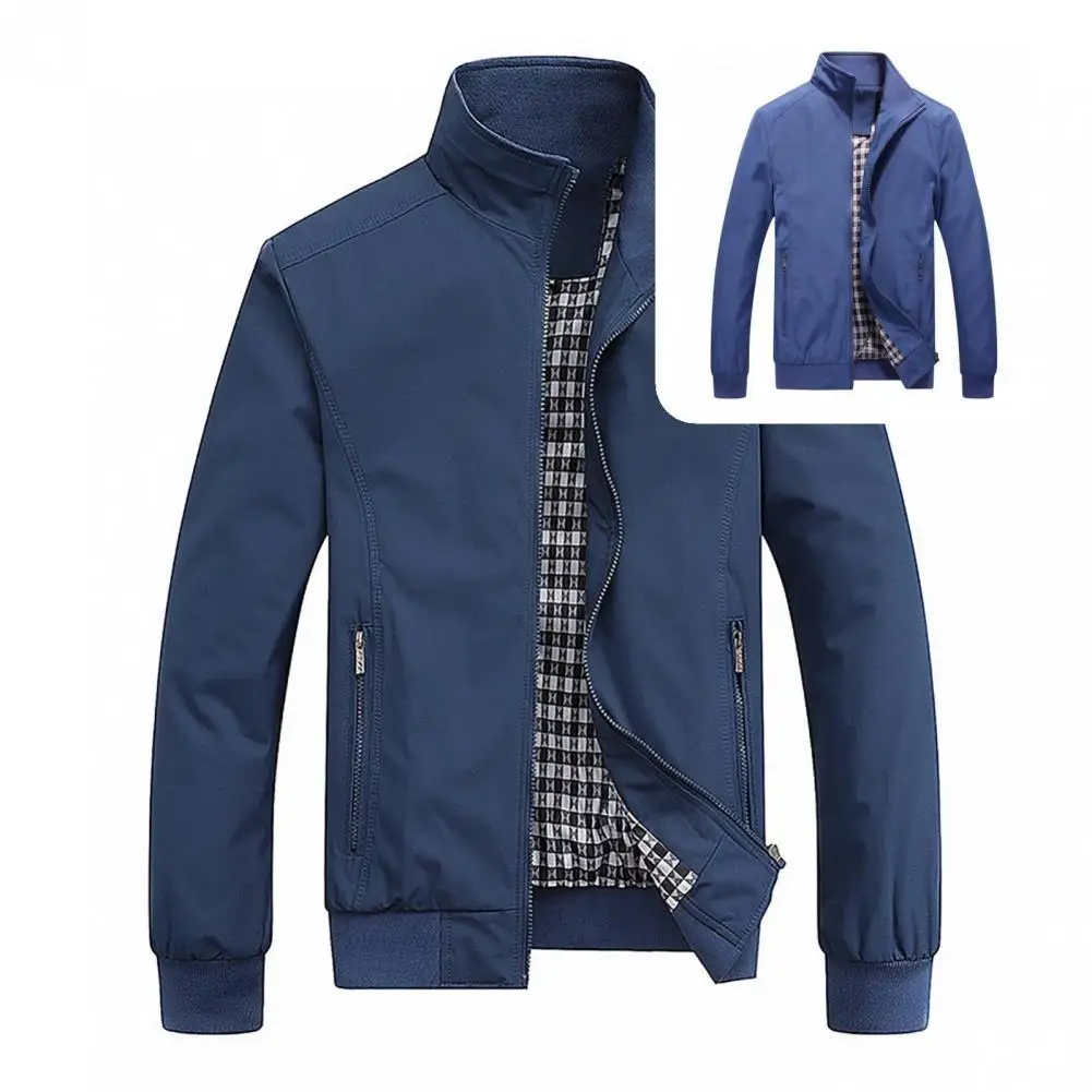 

Men Stylish Solid Color Pockets Jacket Streetwear Loose Coat Stand Collar for Working