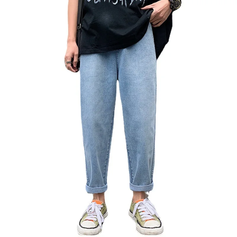 

Hot Sales Korean Men Jeans 2021 Mens Ankle-Length Pants Streetwear Blue Denim Pants Male Fashions Straight Clothes Plus Size