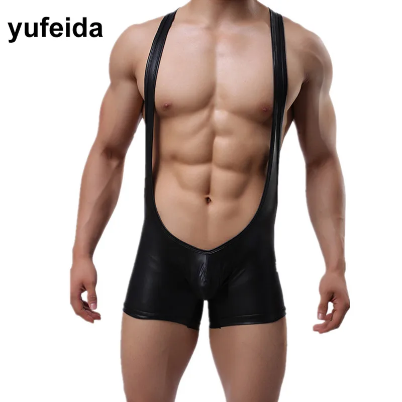 Из искусственной кожи сексуальное мужское нижнее белье боди эластичный
