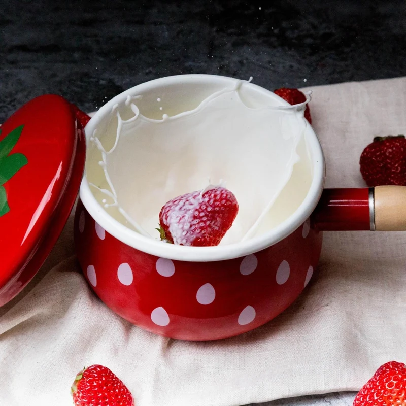 1.5L кастрюли для супа и мясного бульона Япония эмаль клубничное молоко горшок