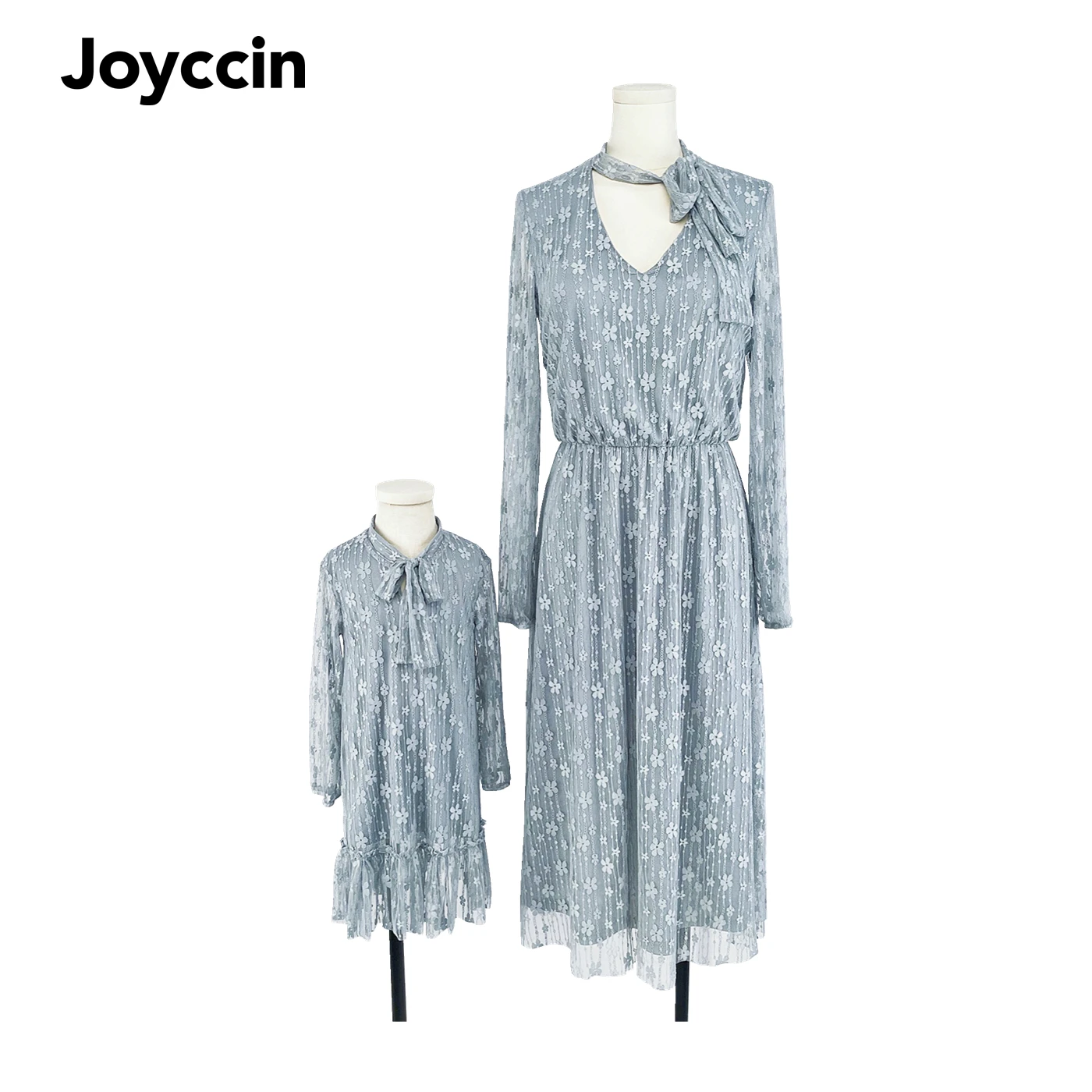 

Joyccin Mother Kids French Style Lantern Sleeve Children's Clothing Family Matching Outfits Neckline Lace-up Women's Lace Dress
