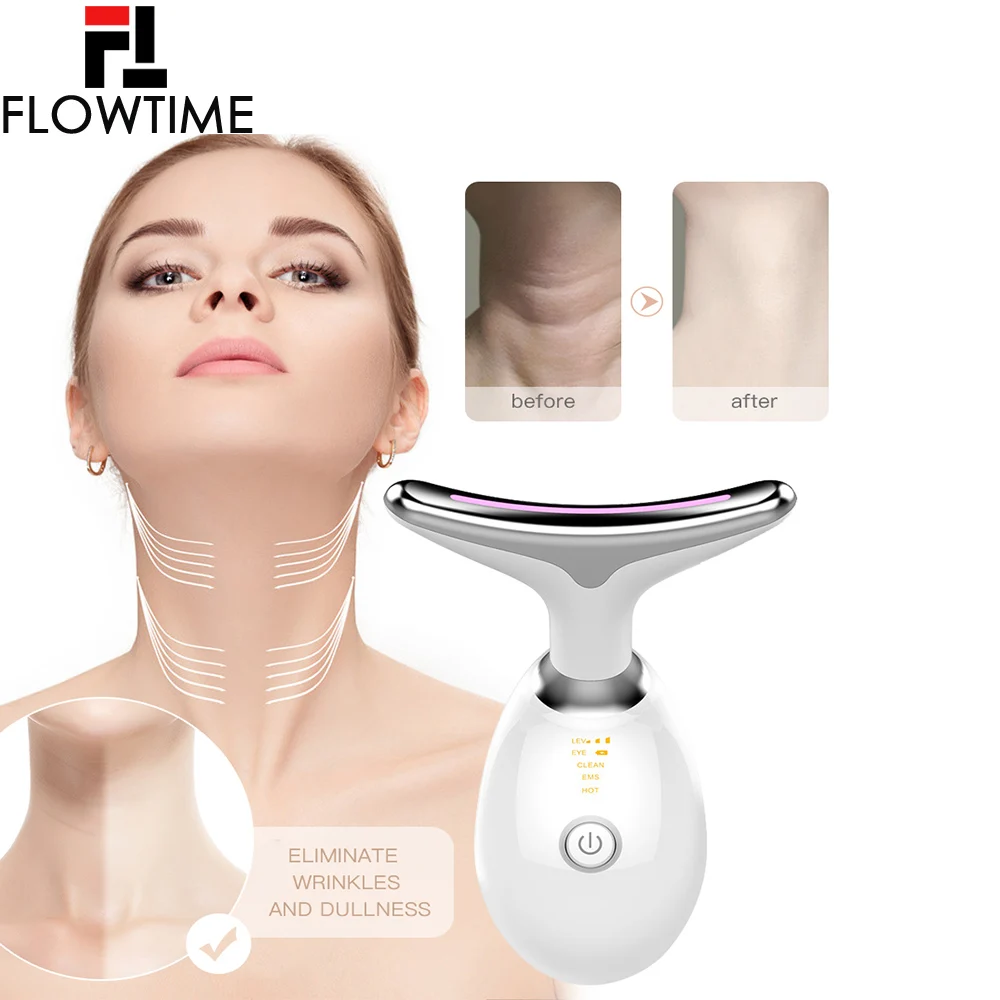 3 цвета светодиодный фотон массажер для шеи EMS термо лифтинг лица Гель подтяжки